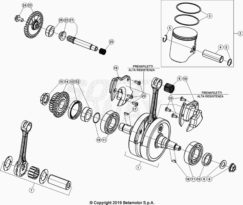 Spare part for BETA 300  ENDURO RR 300 2T 2021 - Vilebrequin-Piston-Contre-arbre