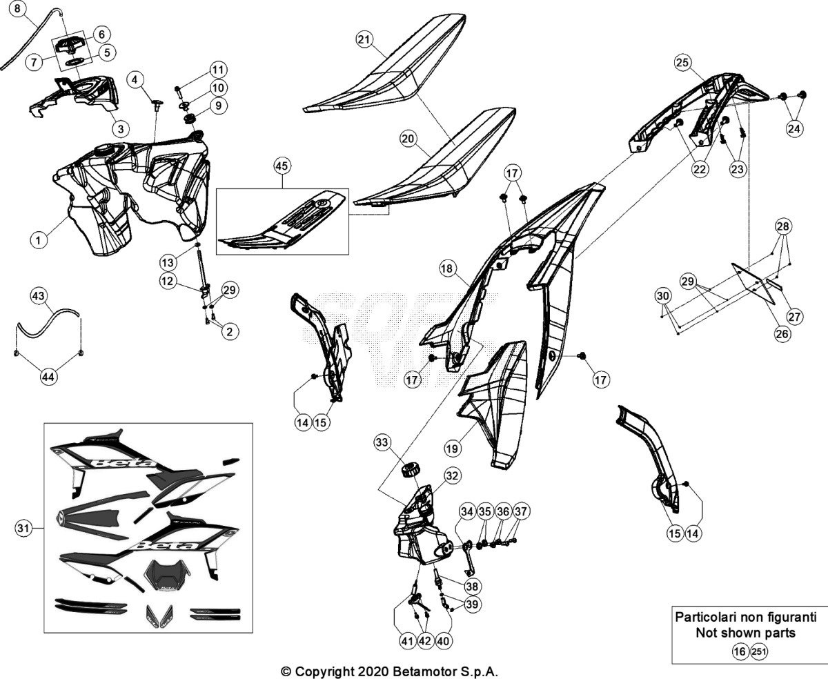 Spare parts for BETA 300  ENDURO RR 300 2T 2021 - Plastiques-Reservoir-Selle